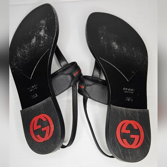 Gucci Interlocking G Web Sandals Black Women's Size 36.5 Designer Slide - Picture 9 of 13